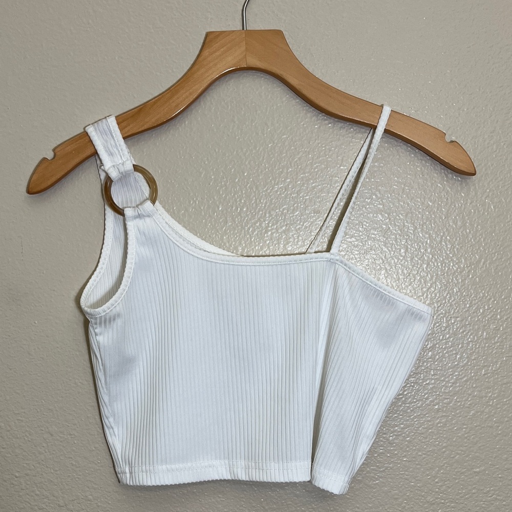 SHEIN White Ribbed Asymmetrical Tank Top